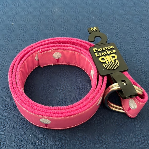 Double Ring Pink Golf Belt Designed With Golf Balls & Tee - Picture 1 of 5
